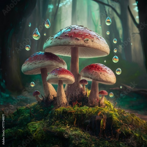 a-group-of-mushrooms-sitting-on-top-of-a-moss-cove