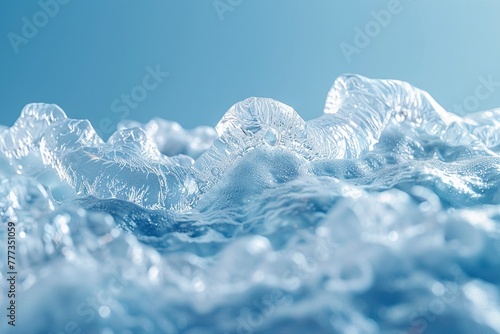 Closeup of ice beginning to melt, stark contrast on a blue background ,3DCG,high resulution,clean sharp focus