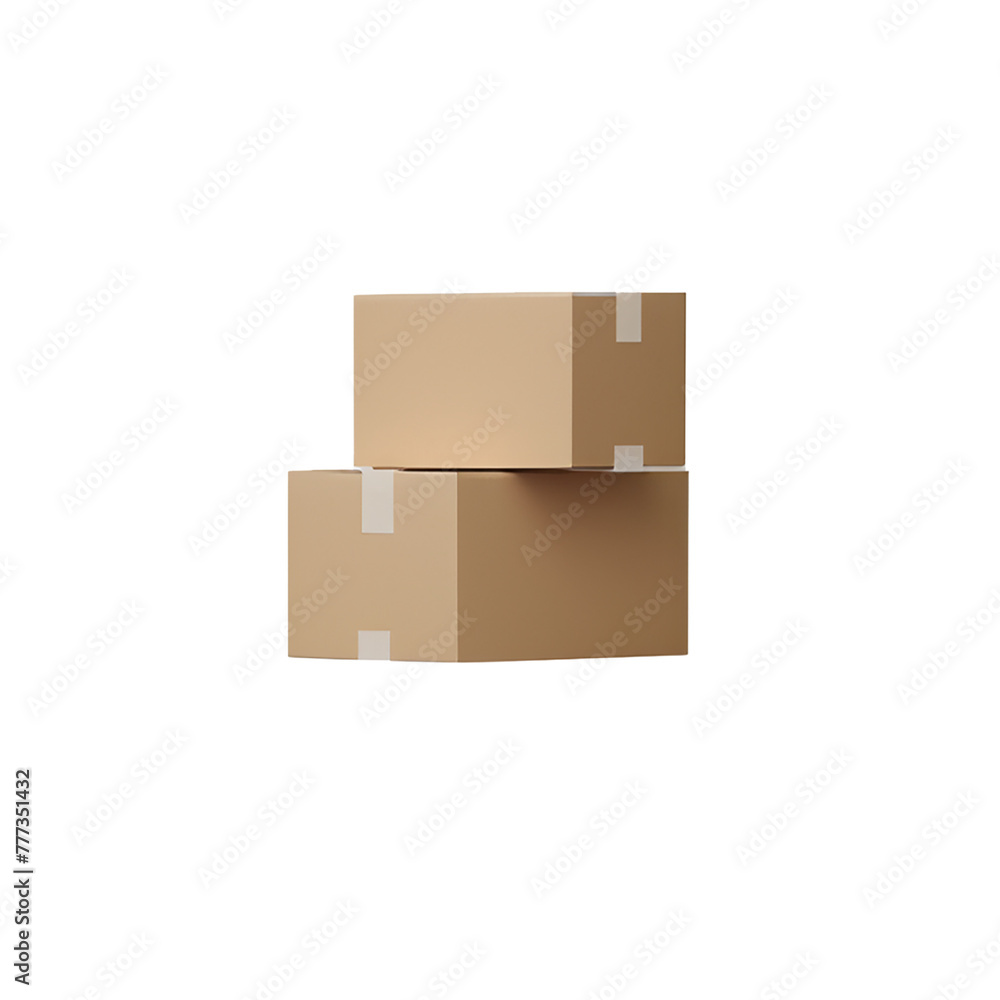 Obraz premium beige cardboard boxes with brown tape. on Transparent Background 3d render.png Ai generated 