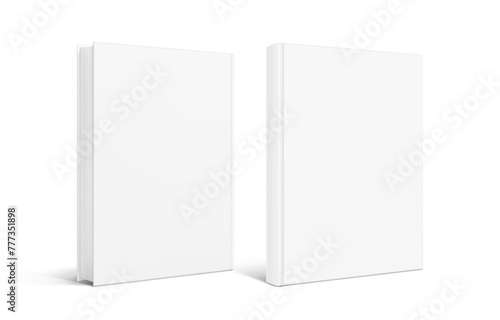 Blank hardcover book mockups. Vector illustration isolated on white background. It can be used for promo, catalogs, brochures, magazines, etc. Ready for your design. EPS10.