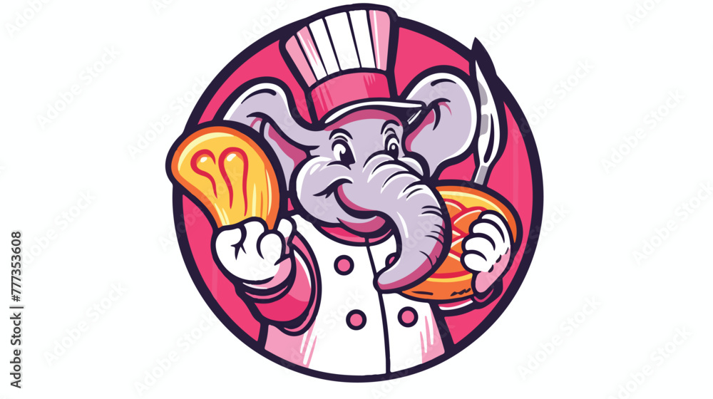 Elephant chef logo. elephant with chicken in the ha
