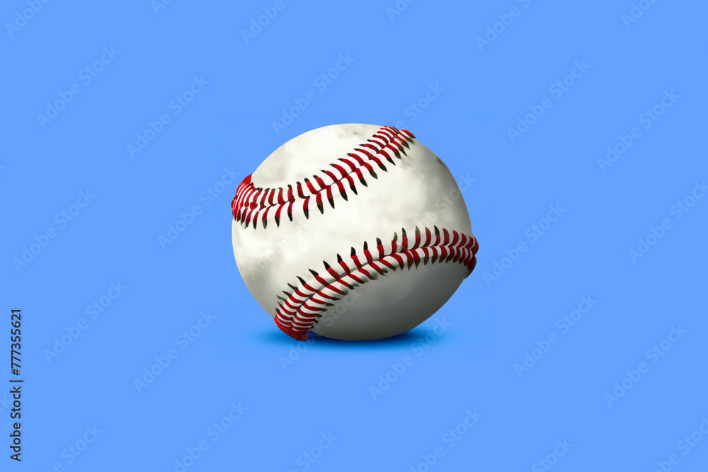 baseball a small white baseball lies on a blue background, top view, game concept
