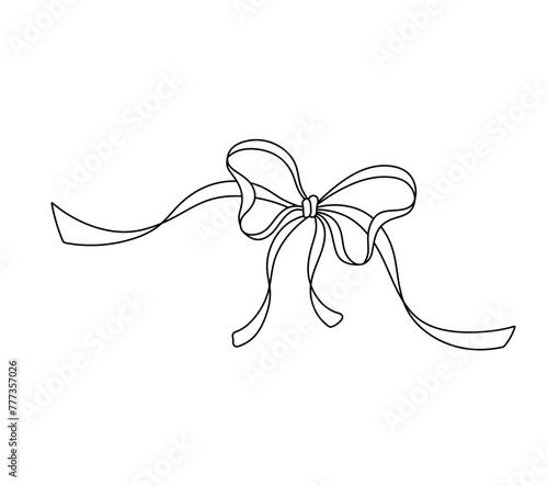 Vector isolated one single simple ribbon bow gift  colorless black and white contour line easy drawing