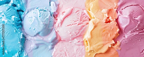 rainbow colored ice cream background, colorful ice creams, ice meditation, vibrant color palette, pastel colors, top view