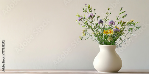 Wallpaper Mural wildflowers in white vase on table on white wall background,	
 Torontodigital.ca