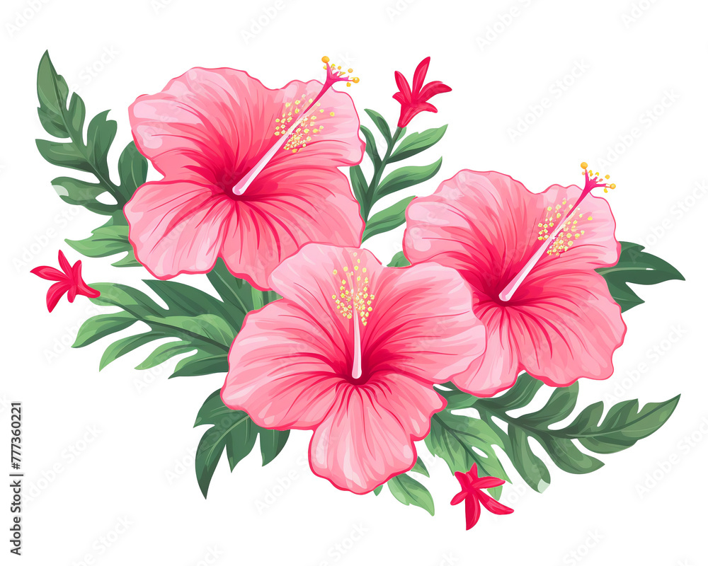 Obraz premium Hibiscus flowers remove background , flowers, watercolor, isolated white background