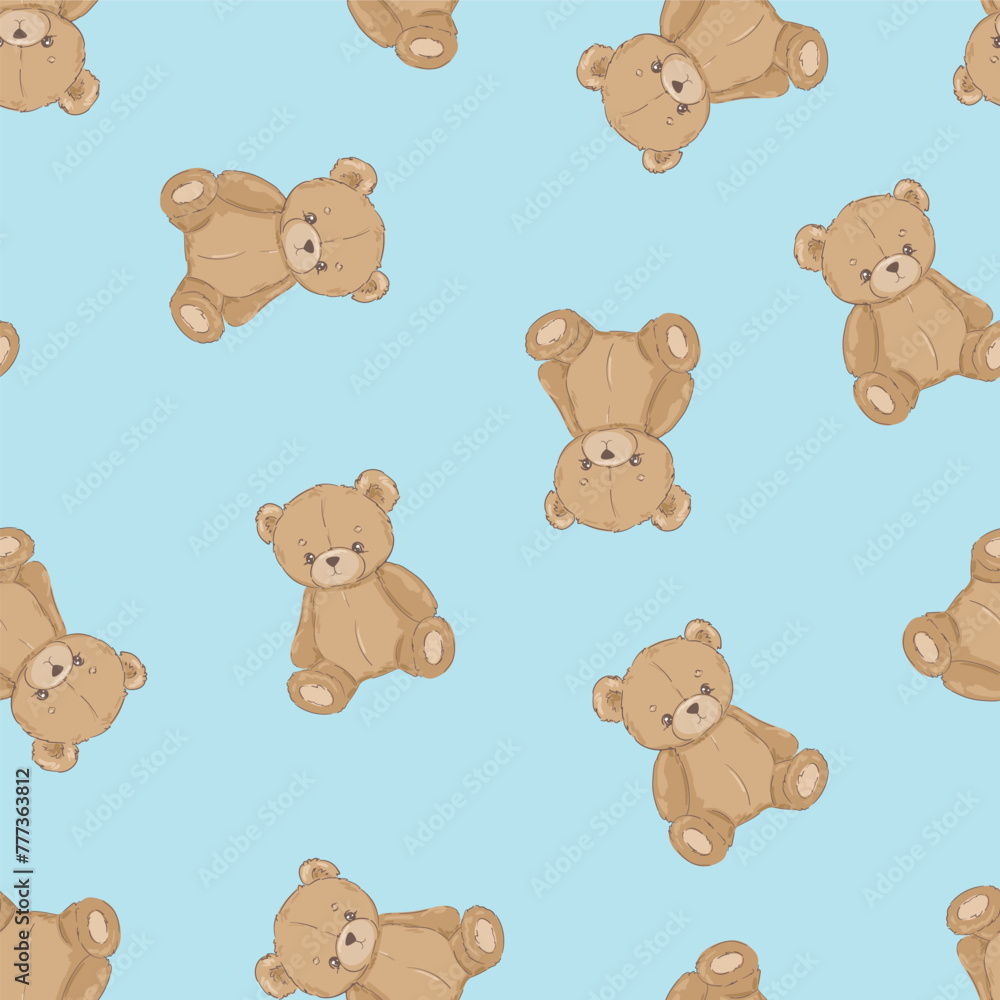 Hand Drawn Cute little Teddy Bears seamless pattern. Vector illustration kids design