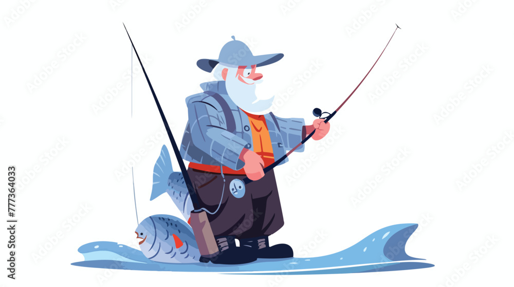 Fisherman fishing 2d flat cartoon vactor illustrati