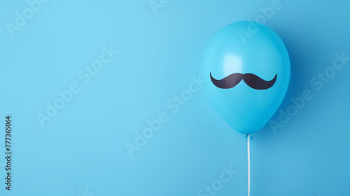 Blue balloon with mustache against blue background, minimal , November to raise awareness of men's health issues and a prostate cancer, Father's day, Dad, the best dad ever