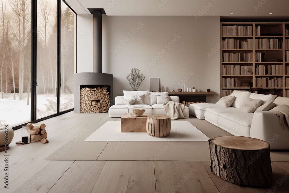 intérieur d'une maison scandinave dans le salon, en hiver devant la — free download