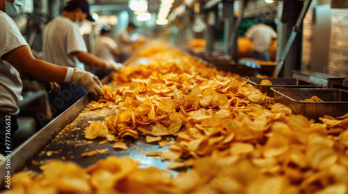 The production of chips at the factory. photo