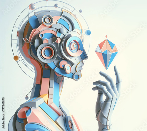 futuristic man holding magic crysyal photo