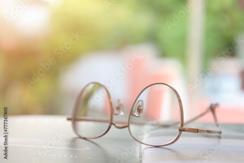 Glasses on the table in optical store 