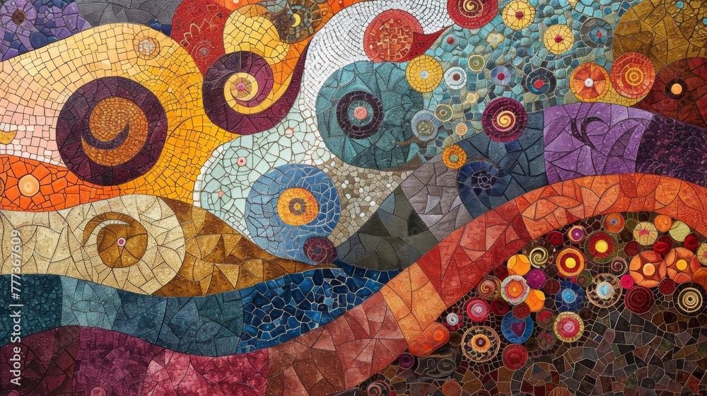 A colorful mosaic painting of a variety of shapes and colors, AI A colorful mosaic painting of a variety of shapes and colors, AI