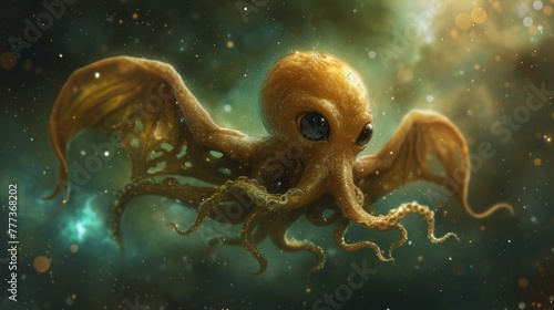 An illustration of a large octopus with big eyes and wings  AI