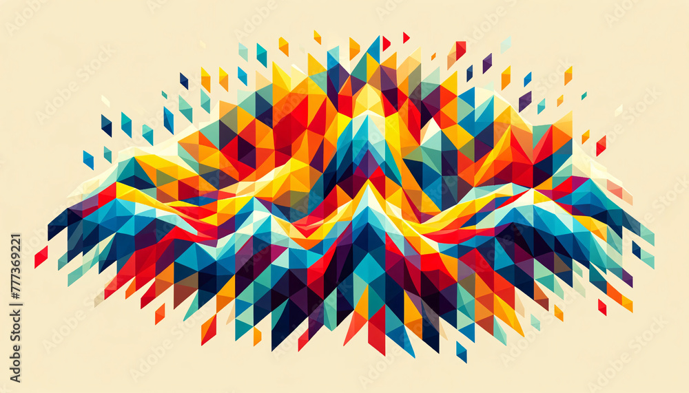 Fototapeta premium A modern abstract design featuring a multitude of colorful, low-poly triangles that transition from warm tones on one side to cool tones