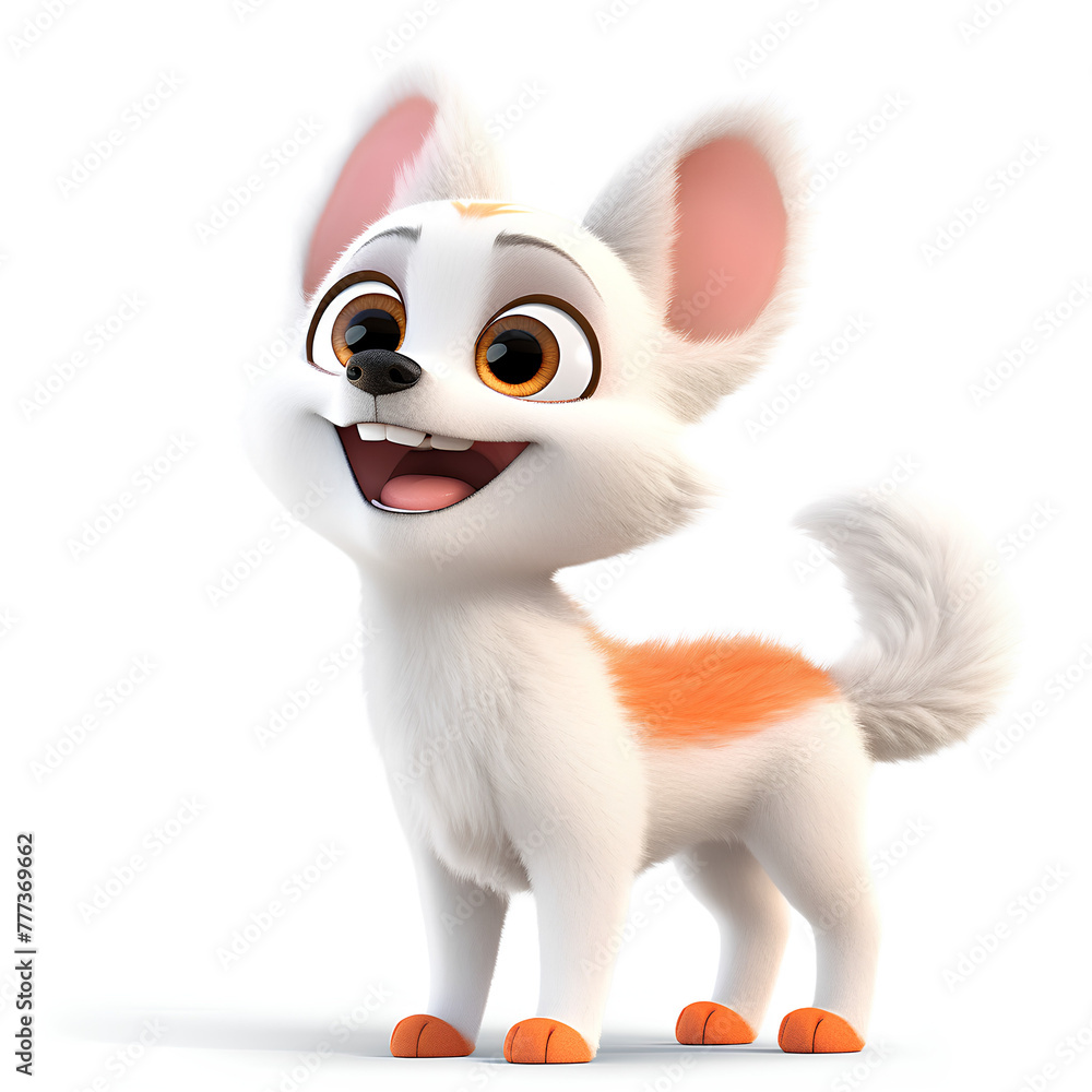 Fototapeta premium Exuberant Cartoon Fox, Vivid 3D Illustration, Playful Animal Character