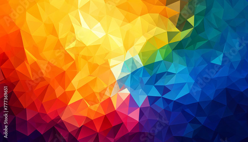 A wide, low-poly background with a spectrum of vibrant colors. The image should consist of a multitude of triangles in a variety of sizes photo