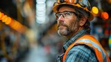 A Construction managers in front of a building. He is wearing glasses and has a beard