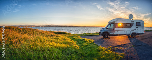 Motorhome at Loch Ryan during Sunset