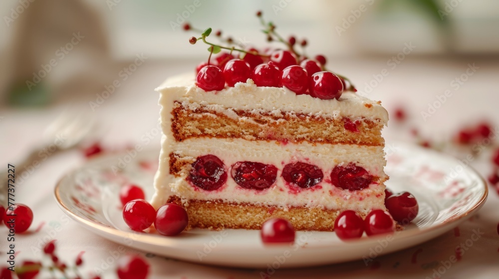 A piece of a slice of cake with cherries on top, AI A piece of a slice of cake with cherries on top, AI