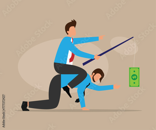 Stressed greedy businessman running after mone
