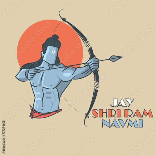 Lord Rama with archery.Ram Navmi festival vector illustration.  