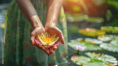 pink lotuses, glitter, pond, bokeh, close-up, water lily, spa, relaxation, lotus, banner, isoteric, space for text, zen, sparkle, copy space, buddhism, holiday, vesak, hinduism, flowers © katerinka