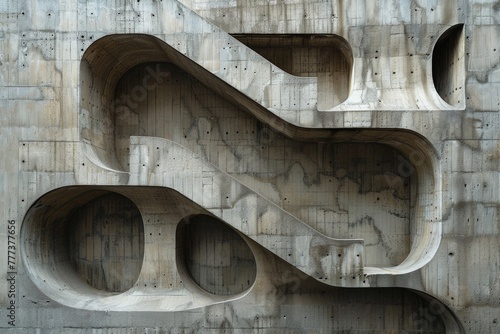 An intricate perspective of a concrete structure with fluid forms that provides a modern aesthetic