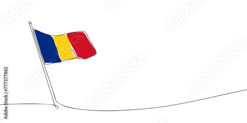 A single line drawing of a Romania flag. Continuous line Romania icon. One line icon. Vector illustration