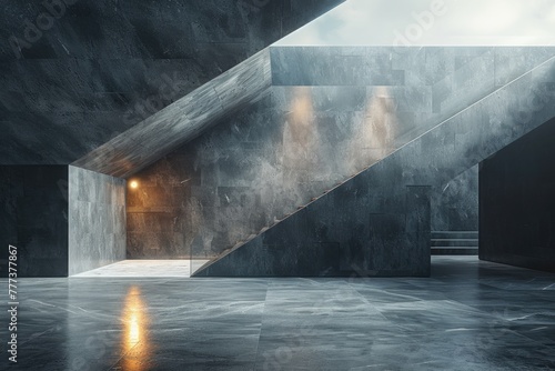 This image showcases the masterful design of modern architecture utilizing concrete and the play of light and shadow