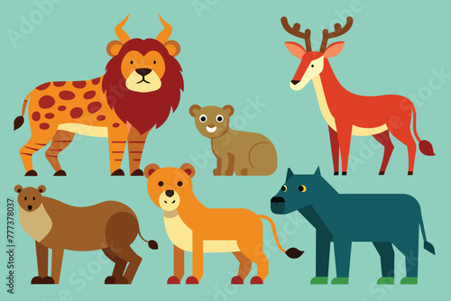 Cartoon wild animals collection set vector design