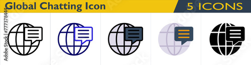 Global Chatting icon with 5 styles (outline, color outline, color lineal, color and solid)