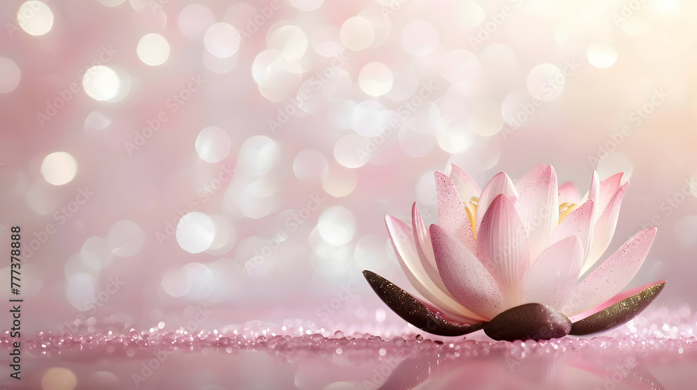 closeup of pink lotus on pink background with glitter and bokeh and copy space closeup of pink lotus on pink background with glitter and bokeh and copy space