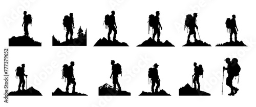 hiker mountain climber adventure silhouette for logo