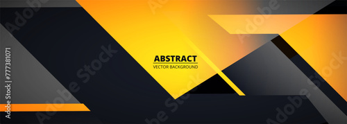 Black and yellow sport abstract background. Gray and orange wide vector illustration geometric banner