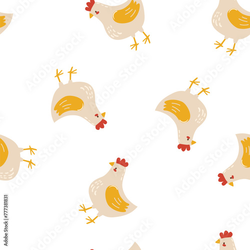 Hand Drawn ?ute chicken cartoon character seamless pattern vector illustration
