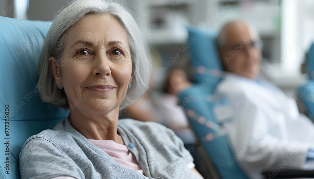 Mature woman after chemotherapy in clinic Mature woman after chemotherapy in clinic