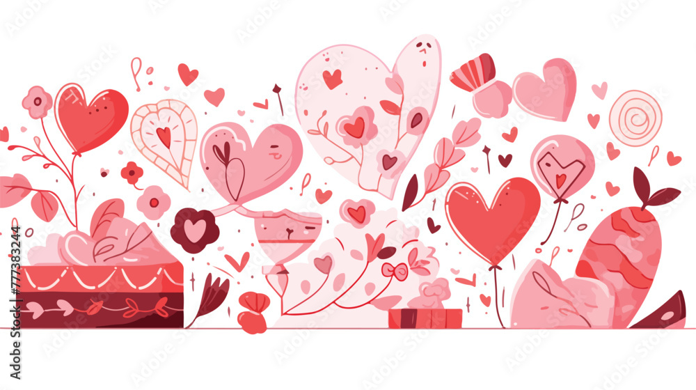 Hand drawn valentines day doodles 2d flat cartoon v