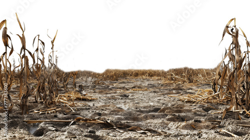 The drought parches the land, causing crops to wither and die photo