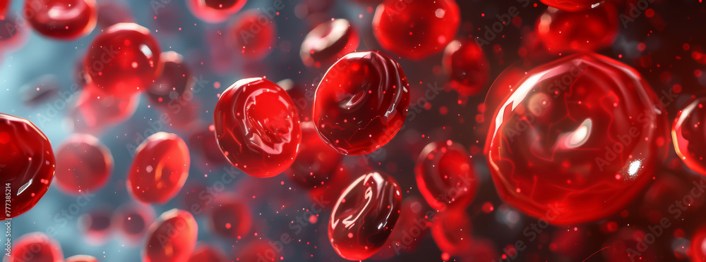 Dynamic flow of human red blood cells, symbolizing life and medical health in a detailed 3D render Dynamic flow of human red blood cells, symbolizing life and medical health in a detailed 3D render