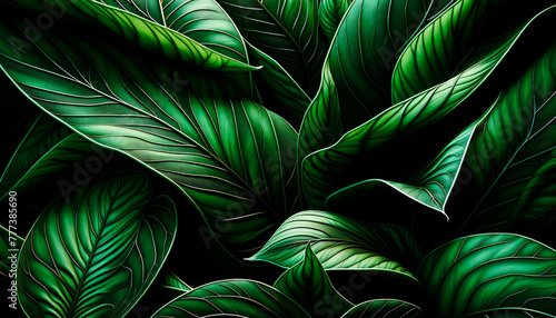Lush green leaves with intricate veins, vibrant and lifelike. Generative AI