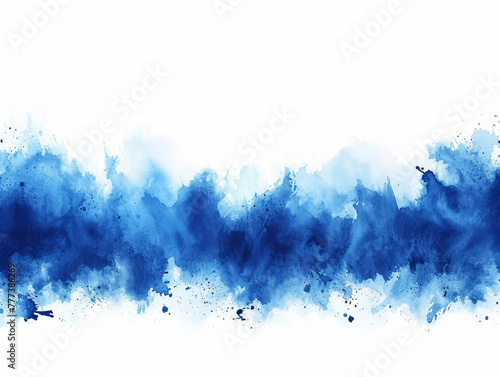 Abstract blue watercolor splash on white background, artistic backdrop. Generative AI