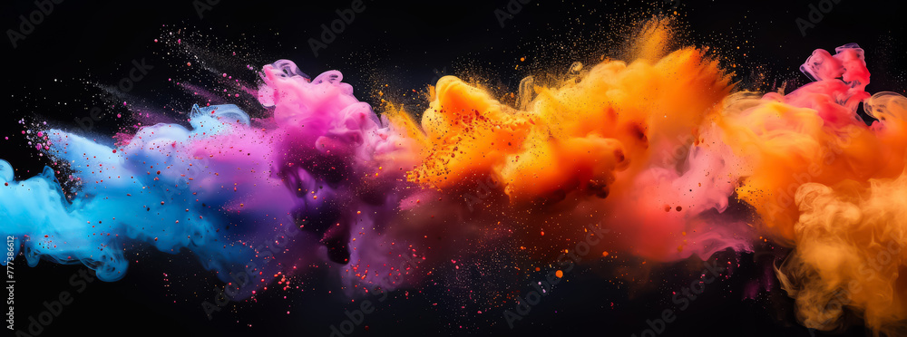 Vibrant explosion of colored dust, a dynamic backdrop for creativity and energy