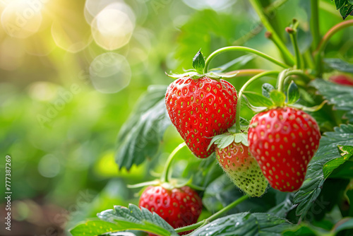 Ripe Red Strawberries in a Garden Setting