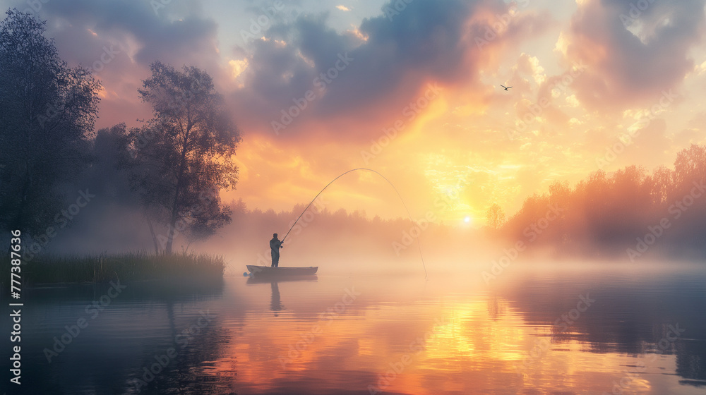man fly fishing in beautiful river man fly fishing in beautiful river
