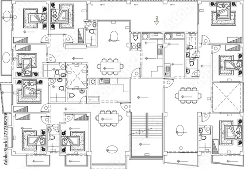 vector design sketch illustration, detailed architectural engineering drawing, Luxury Apartment Building Project plan
