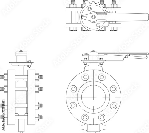 vector design sketch illustration, technical drawing of iron pipe fittings, joints and parallels and faucets