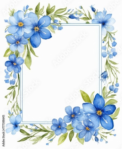 Dive into serenity with our watercolor blue floral frame mockup. Tranquil hues surround the empty space  ready for your text or photo