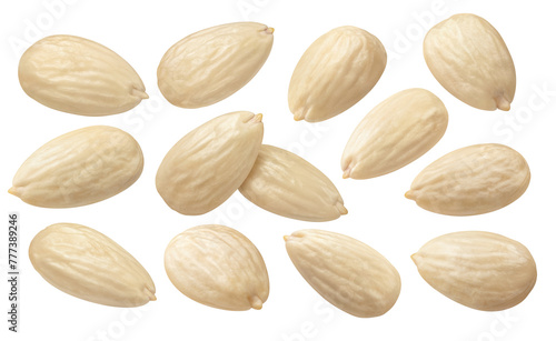 Blanched almond set isolated on white background. Package design elements